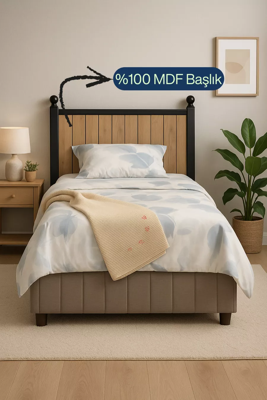 Tête en bois Alin pour bases 'lük | Qualité MDF % | Bouton en bois | Largeur en cm