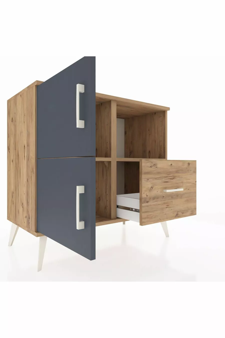 Commode Hyperion 2 étagères 1 tiroir 2 portes Pins-Anthracite/Pins