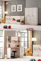 Chambre d'adolescent, Armoire Zenit à 3 portes, Lit simple avec barreaux et tiroirs, Bureau