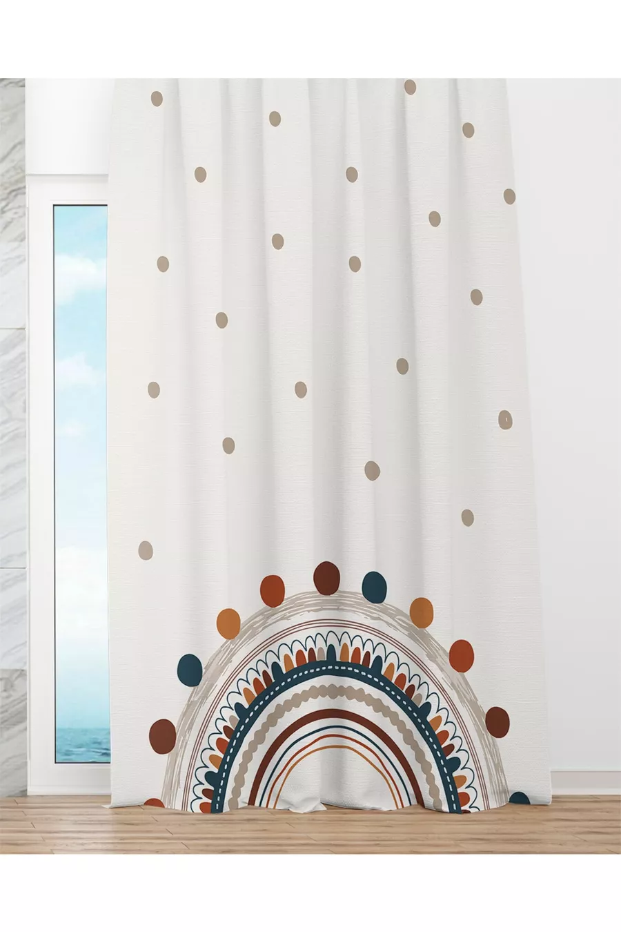 Ensemble chambre d'enfant Arc-en-ciel (rideau de fond - couvre-lit et oreiller - tapis)