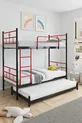 Lit superposé Koza avec tiroirs, compatible avec trois personnes, métal rouge