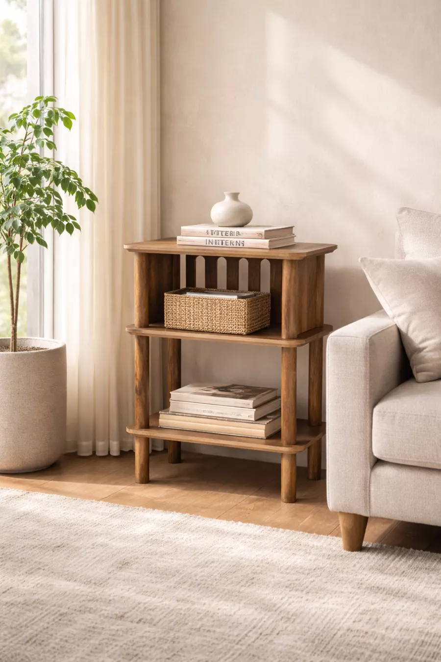 Chevet en noyer Linde Minimaliste en MDF avec pieds en bois ; Chambre à coucher - Salon - Bureau