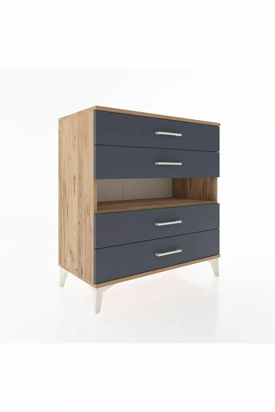 Commode Hyperion à un seul étagère et 4 tiroirs Pin-Anthracite