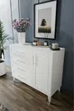 Commode moderne à 4 tiroirs avec volets et 1 porte, design moderne, porte en MDF, blanc argenté