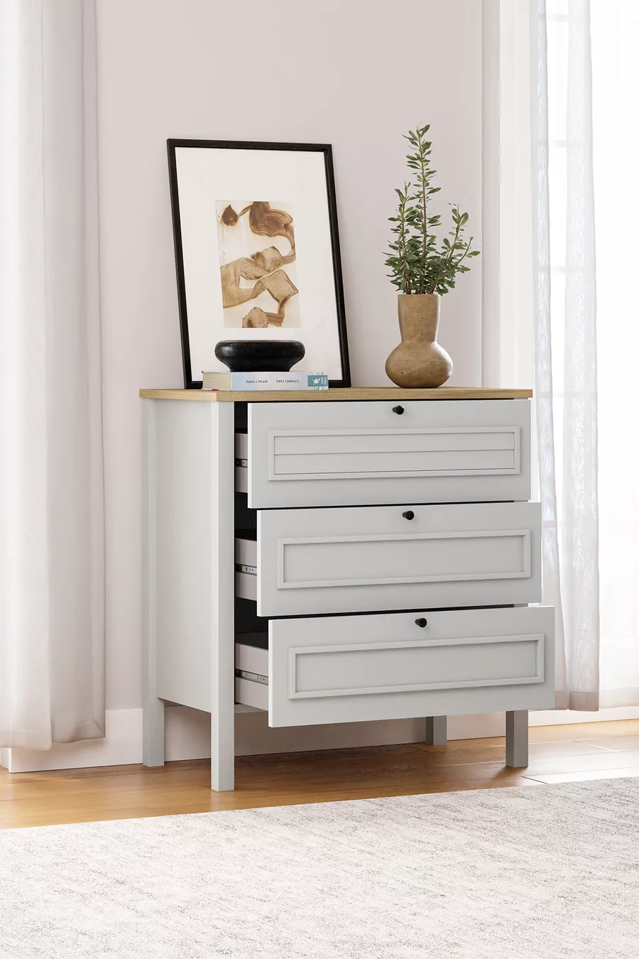 Commode Taiga 3 tiroirs, linge de lit Chambre à coucher Chambre de bébé Gris