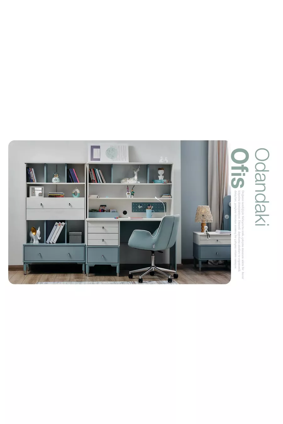 Chambre Marine pour Jeune (Armoire 3 Portes, Lit, Bureau)