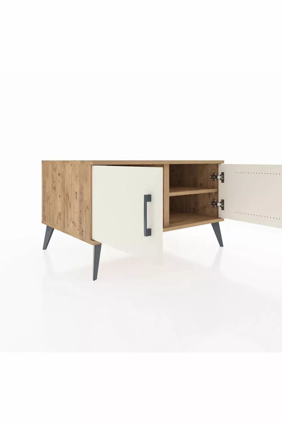Commode Kronos à 2 étagères et 2 portes Pin-Pierre de Lune/Pin