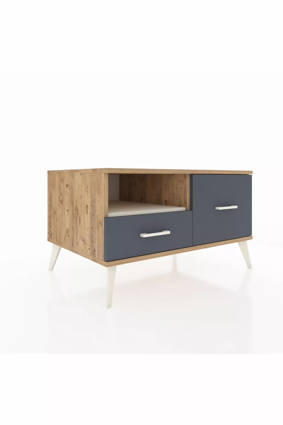 Commode Kronos à une étagère et 2 tiroirs Pin-Pierres d'ardoise/Anthracite
