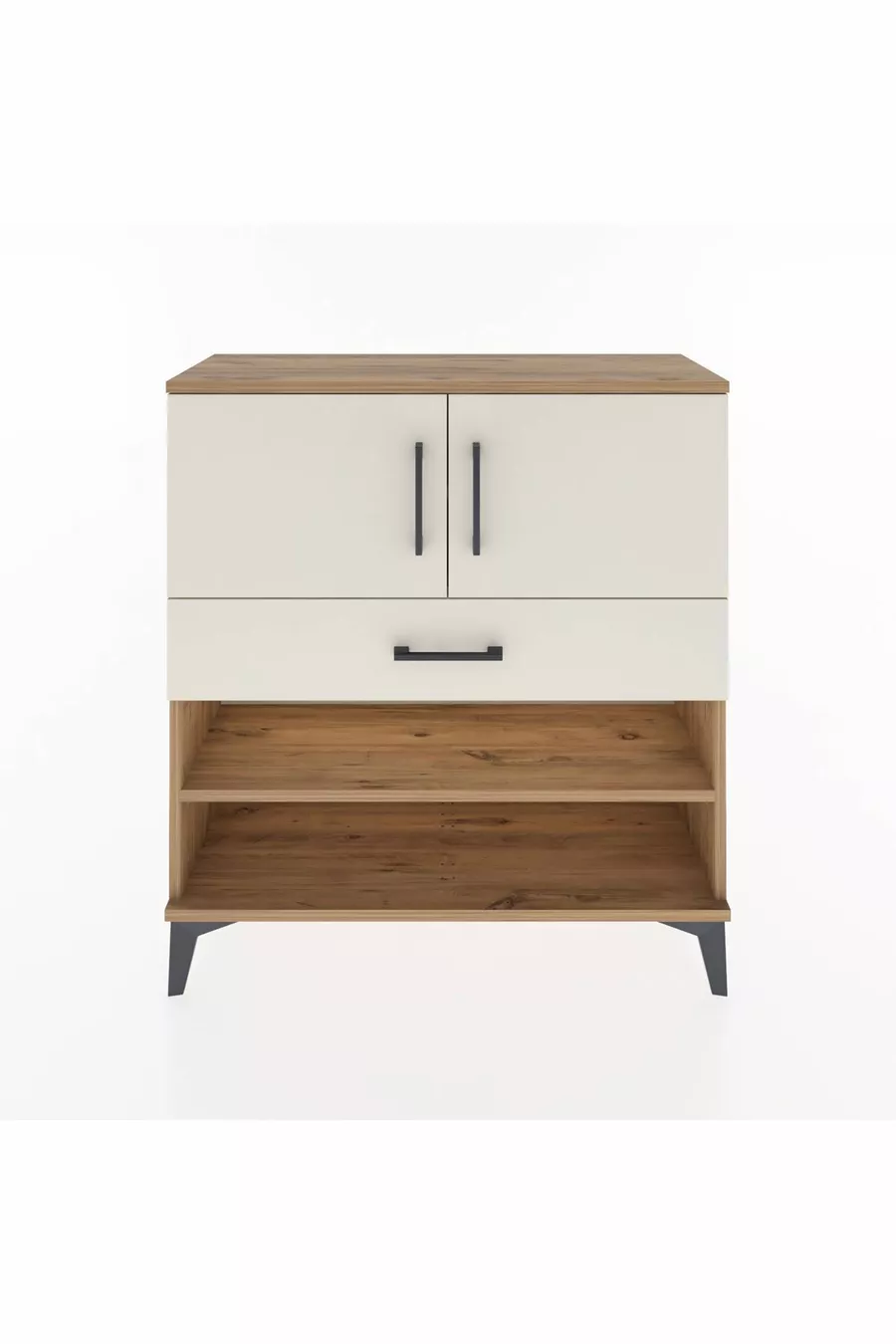 Commode Arges avec 3 étagères, 1 tiroir et 2 portes, en pin-pierre d'ardoise