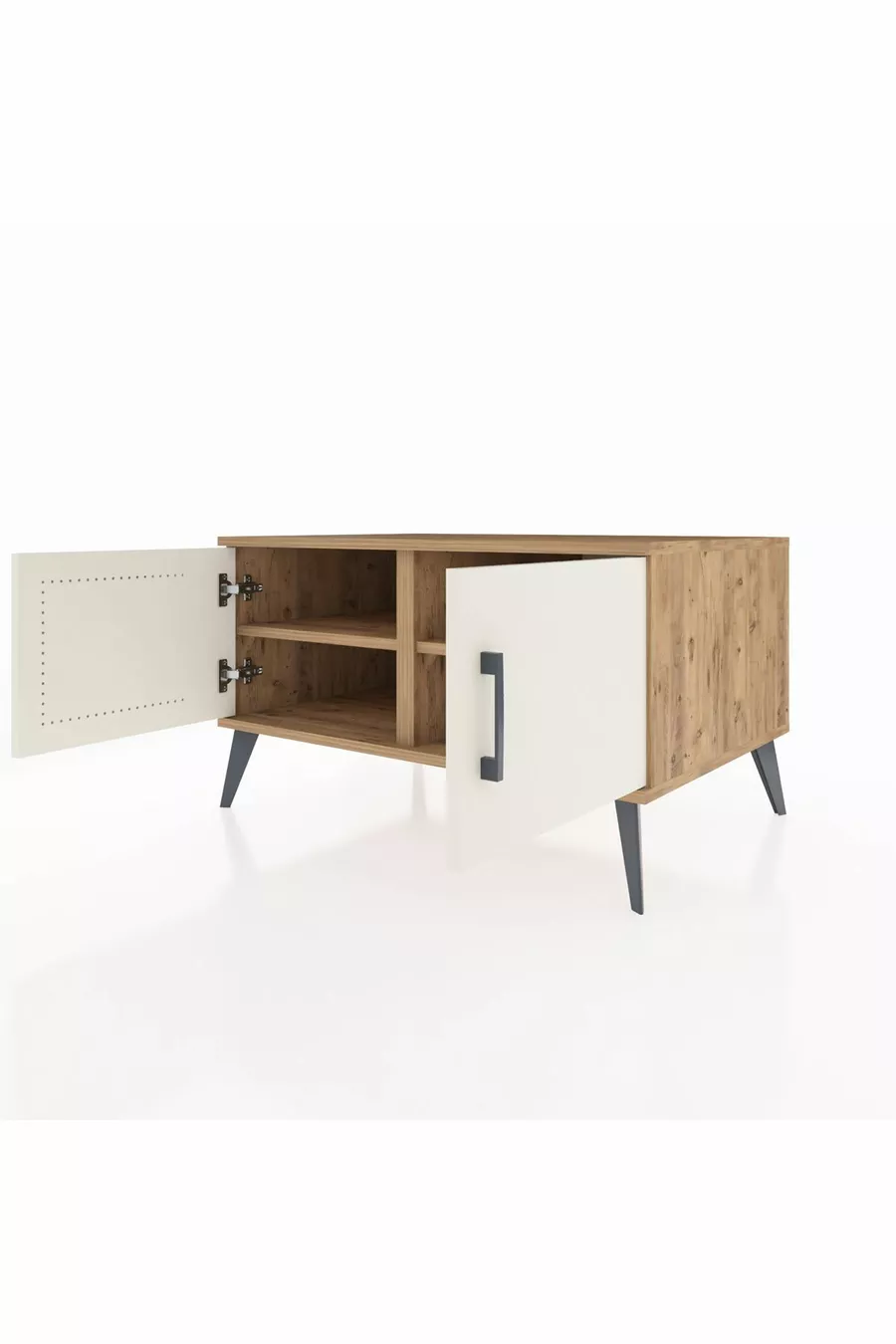 Commode Kronos à 2 étagères et 2 portes Pin-Pierre de Lune/Pin