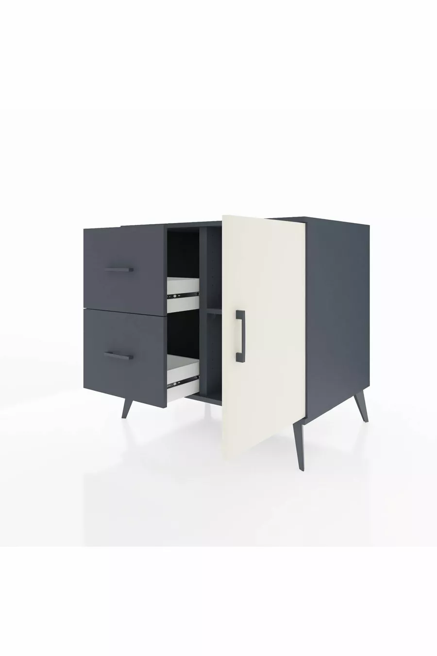 Commode Kronos à une étagère, 2 tiroirs, 1 porte, Anthracite-Pierre de Lune/Anthracite