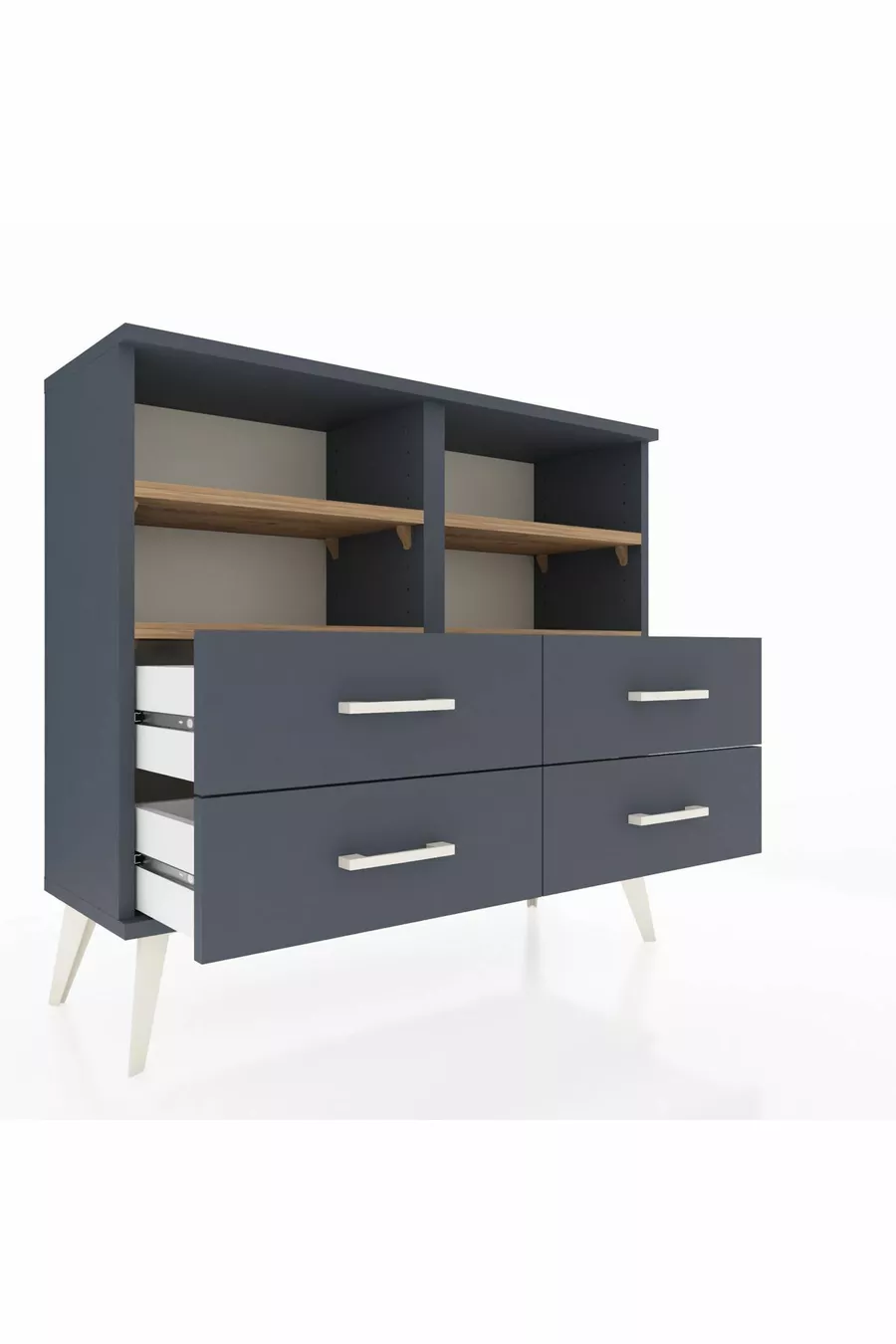 Commode Arges 4 étagères 4 tiroirs Anthracite-Sapin/Anthracite