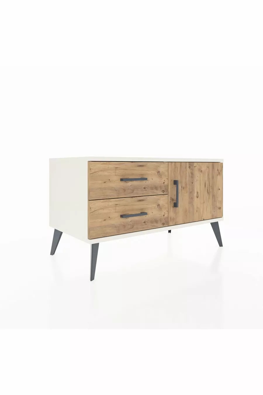 Commode Hyperion à une étagère, 2 tiroirs, 1 porte, Pierre de Lune-Pin
