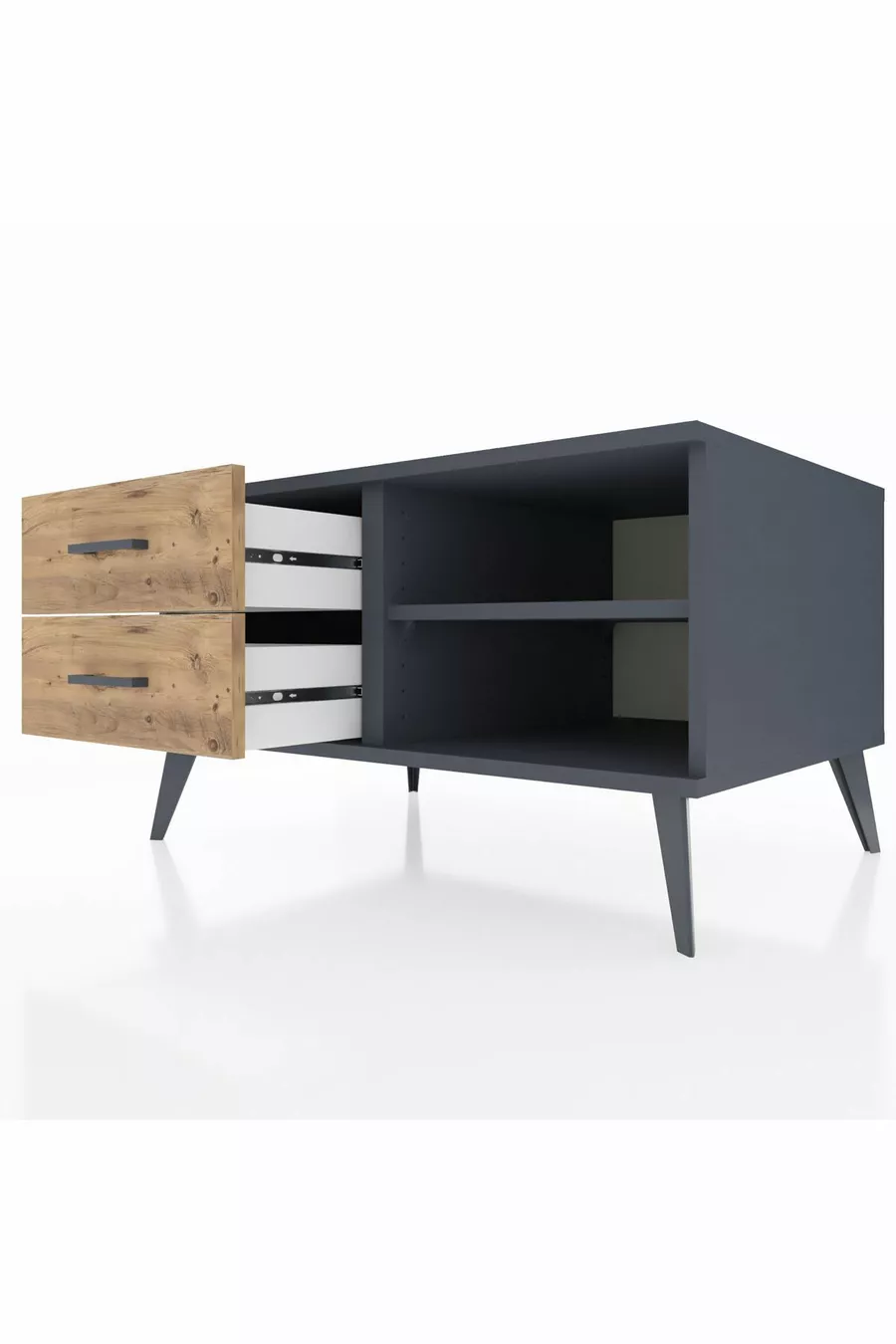 Commode Kronos à une étagère et 2 tiroirs Anthracite-Anthracite/Sapin