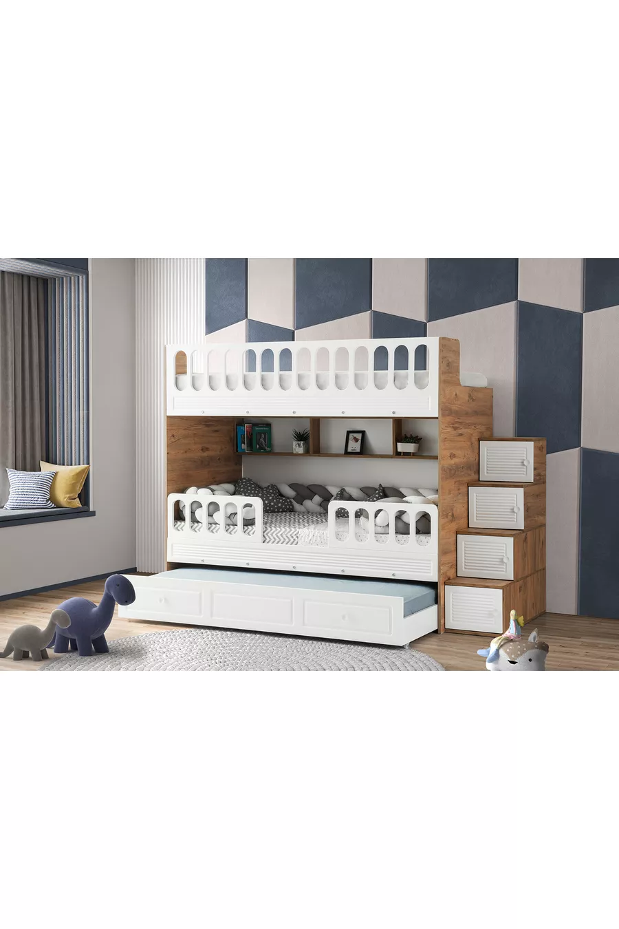 Lits superposés à volets / 2 matelas avec ressorts en bambou inclus / MDF à 100%