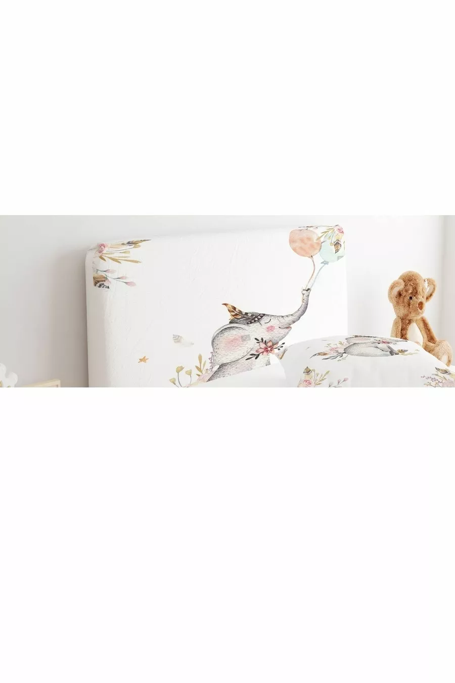 Housse de tête de lit avec éléphants et ballons volants
