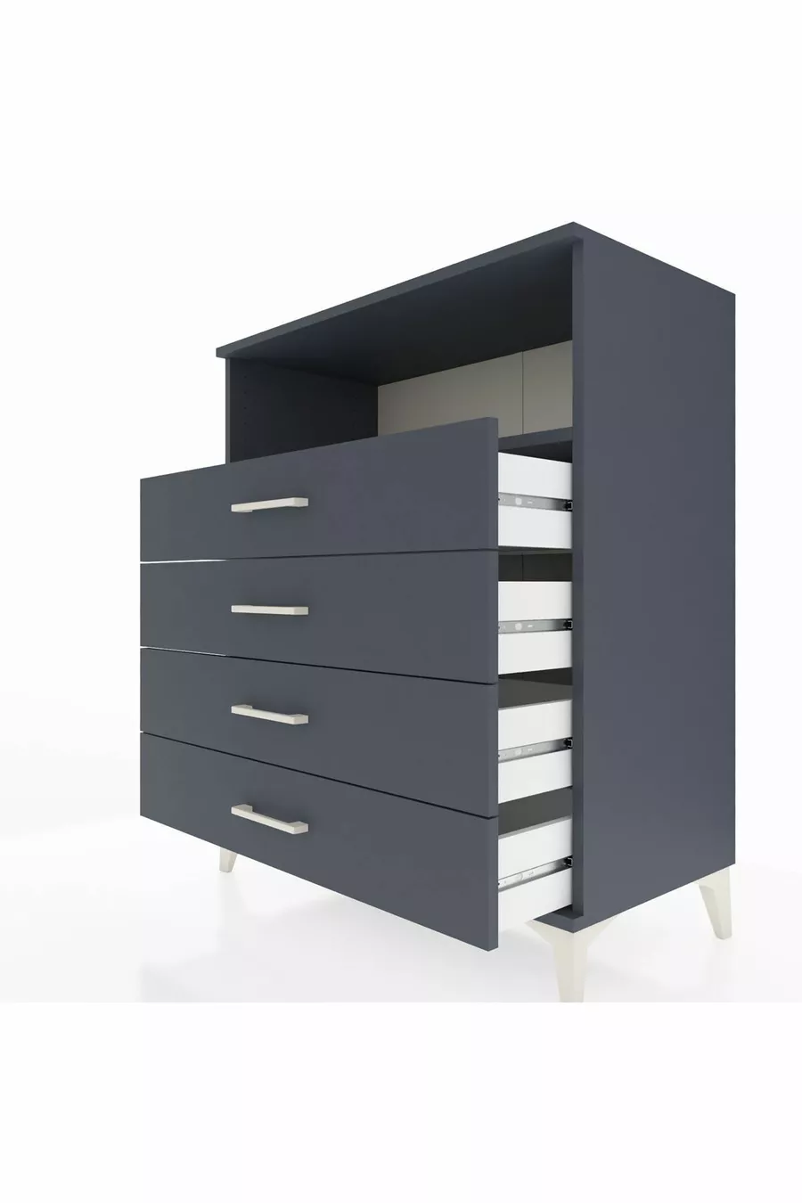 Commode Hyperion à une étagère et 4 tiroirs Anthracite-Anthracite