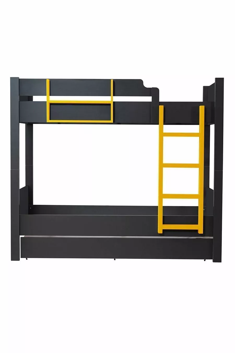 Lit superposé, Lit superposé modulable avec lits gigognes, Anthracite - Jaune
