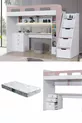 Lits superposés, lit-bureau-bibliothèque Troya - Rose 1 matelas Comfort