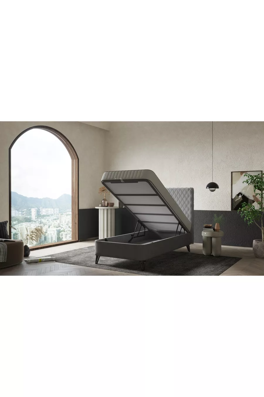 Ensemble de lit orthopédique de luxe avec sommier et tête de lit - Anthracite