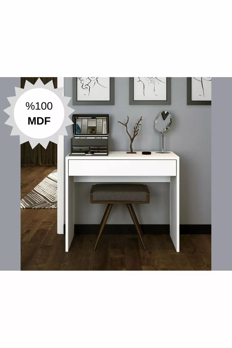 Table de maquillage MDF Arya Novella Mode avec tiroirs, blanche