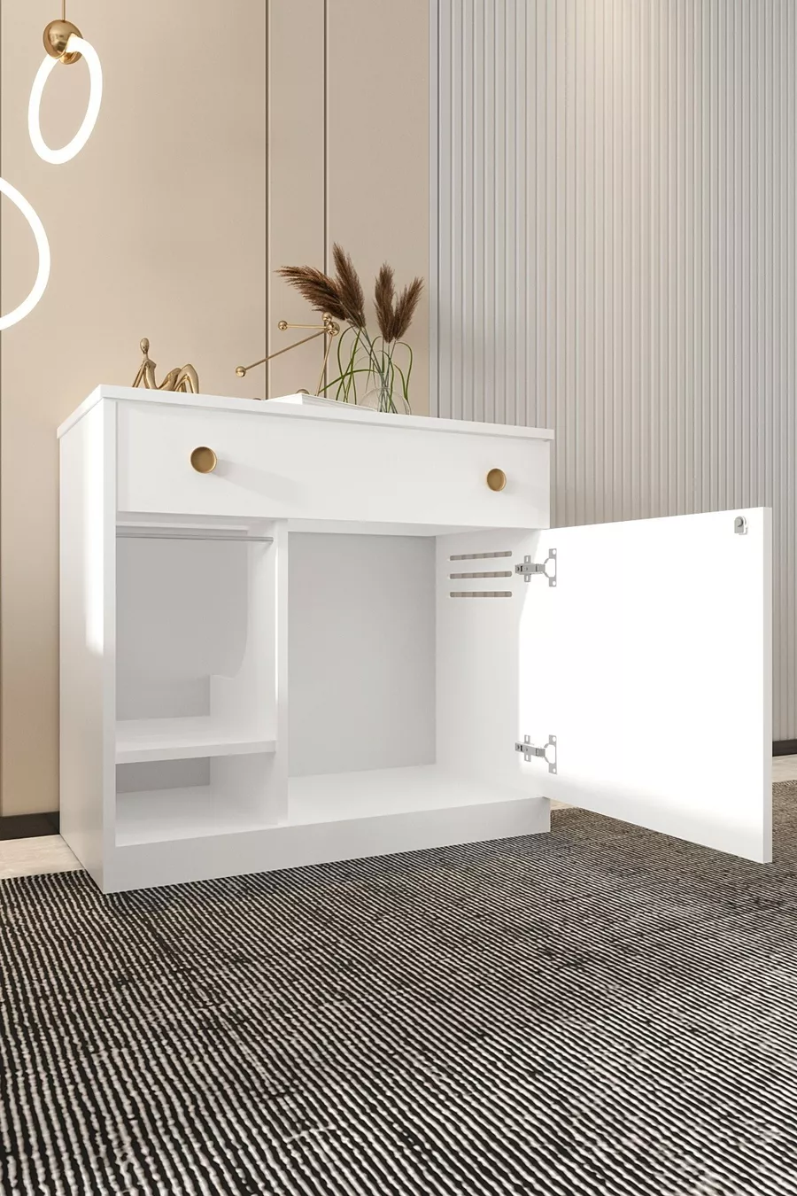 Litière pour chat en bois MONA avec tiroir - couvercle verrouillable - tissu d'entrée inclus - bac à litière non inclus - BLANC