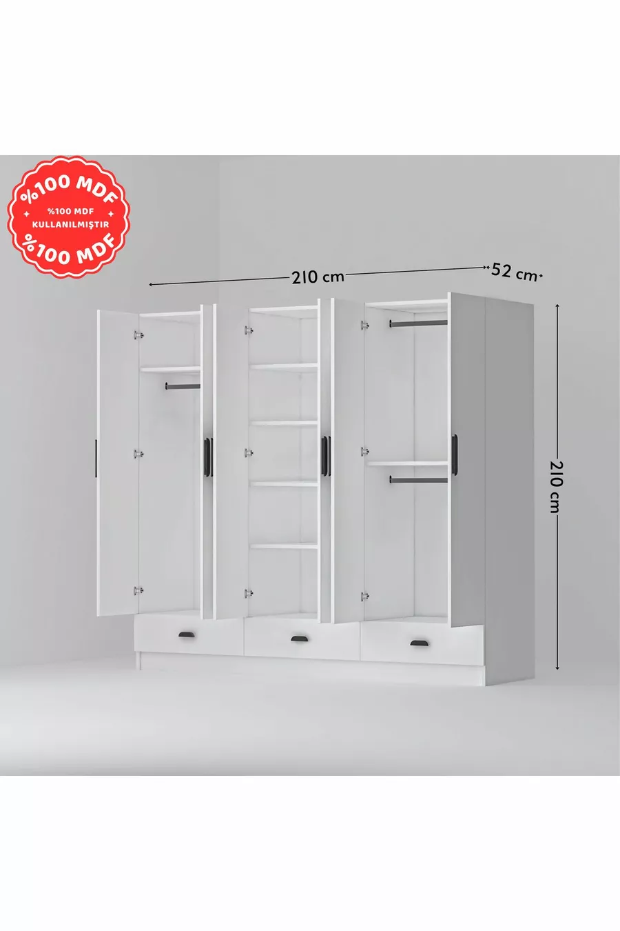 Armoire 6 portes 3 tiroirs İnci % MDF