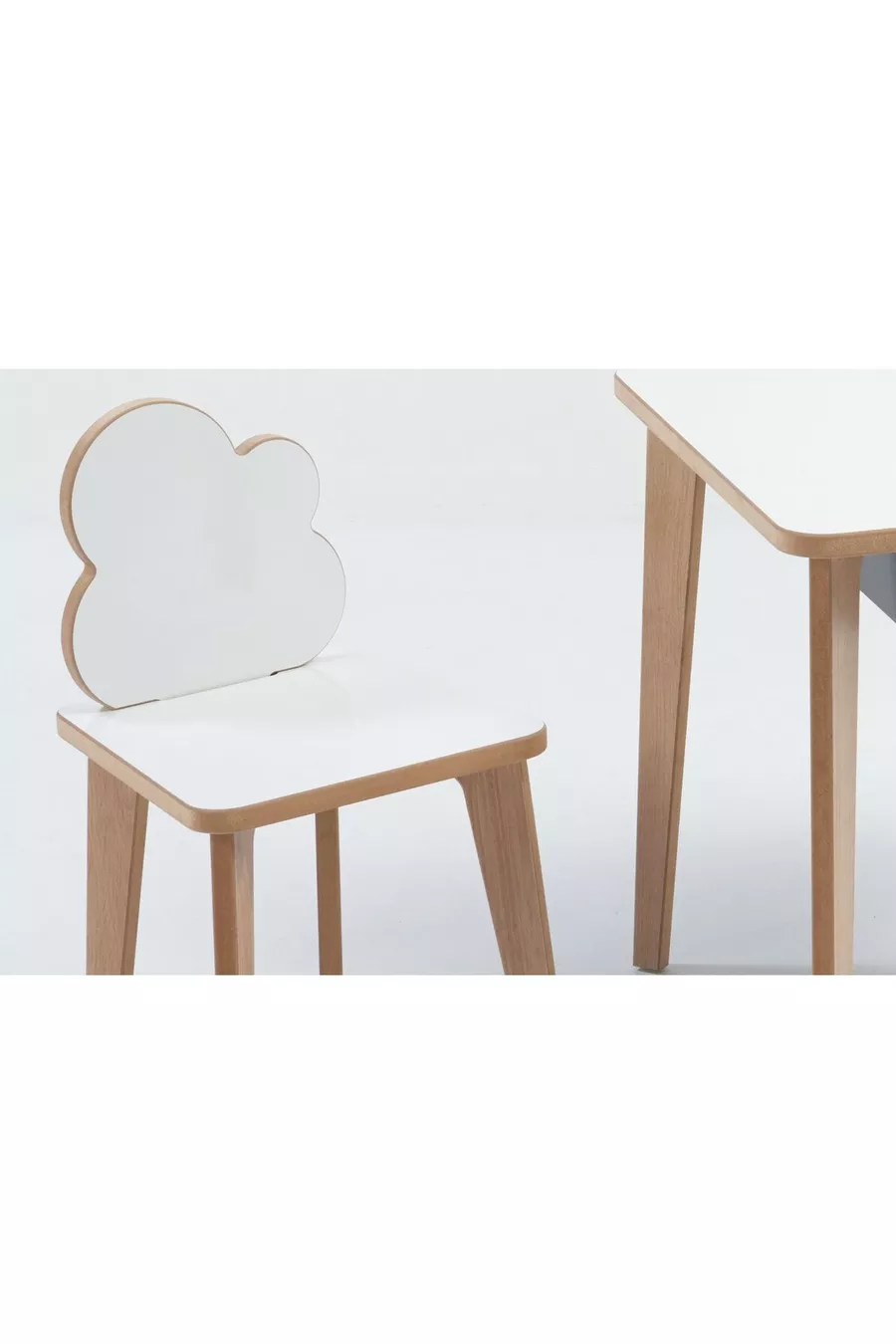 Ensemble Table et Chaises d'Activité pour Enfants en Bois - Motif Nuage, Surface Effaçable à Sec - Avec Tiroir - Rectangulaire