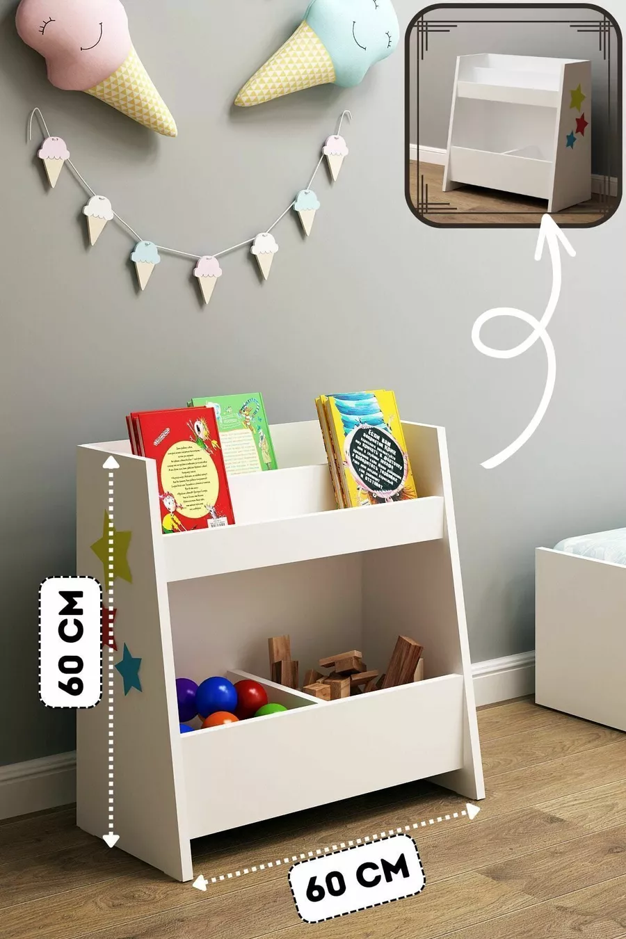 Bibliothèque Polyvalente Pikas Montessori  Cm Blanc en Aggloméré Classique  Cm