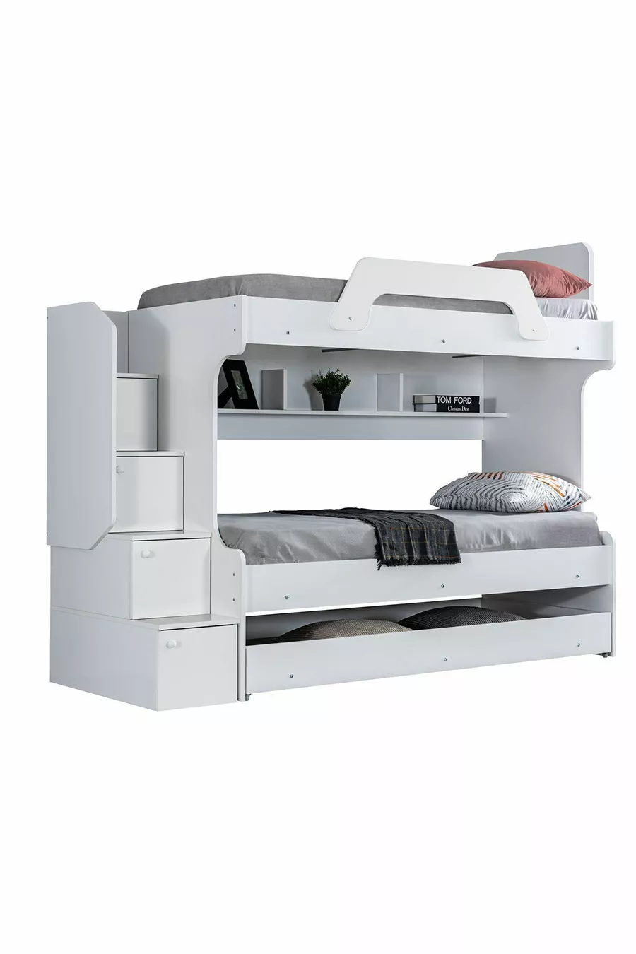 Lits superposés, Lit superposé avec tiroirs Inci - Blanc 2 matelas Confort