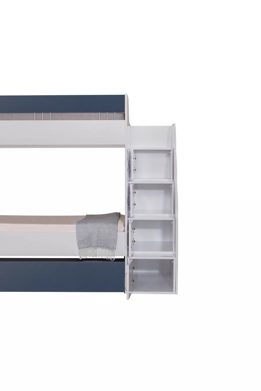 LIT SUPERPOSÉ, LIT SUPERPOSÉ BLANC ET BLEU AVEC PETIT MOTIF