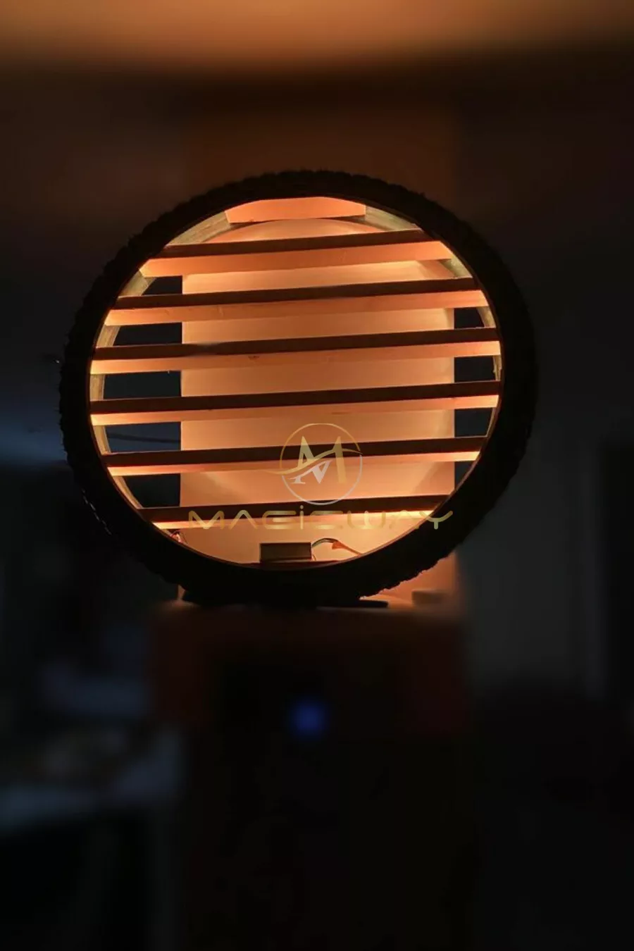 Étagère murale en forme de roue avec lumière jaune, décoration en bois, parking pour enfants en caoutchouc, lampe de nuit éducative Montessori