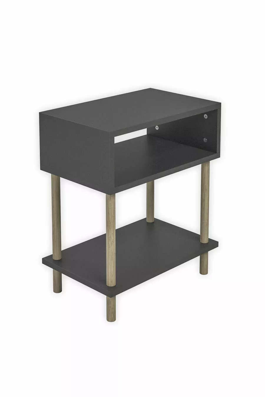 Table de chevet moderne à 2 étagères pour chambre à coucher, organisateur de chevet avec pieds en bois - Anthracite