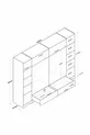Armoire Rani  à large garde-robe, 6 portes, 2 tiroirs, 2 penderies, module unique, miniature noyer - blanc