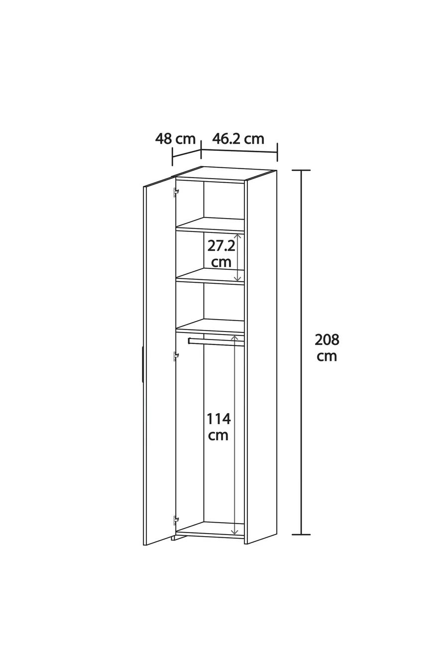 Armoire Blanche Retro-4 à 3 Étagères avec 1 Porte et Tringle