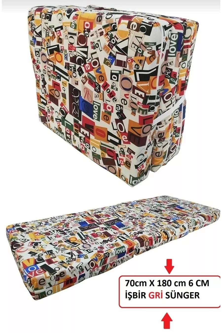 Lit pliant et matelas pliant en mousse simple 6 cm Motif Love