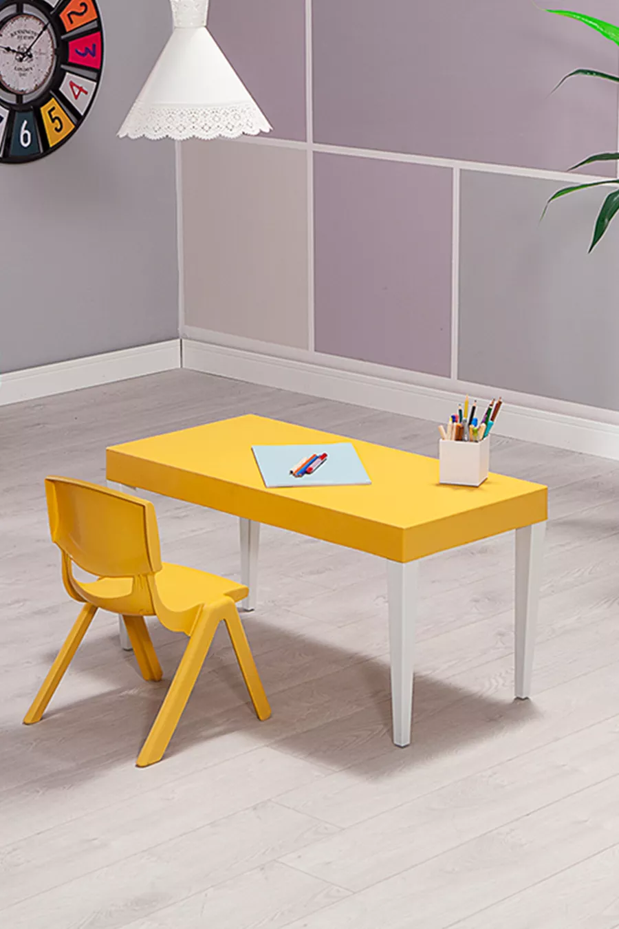Table d'école maternelle ergonomique et confortable Junior Rectangle pour enfants - Jaune