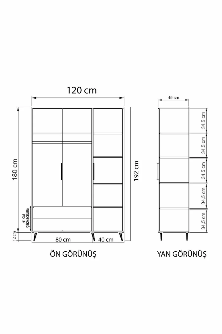 Armoire Aden à 3 portes avec tiroirs et paniers complets, penderie, armoire avec étagères