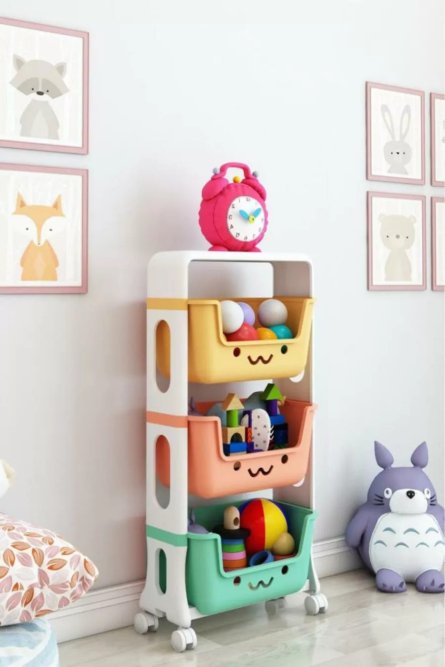 Armoire à jouets à 3 niveaux, organiseur de jouets, armoire à jouets avec panier
