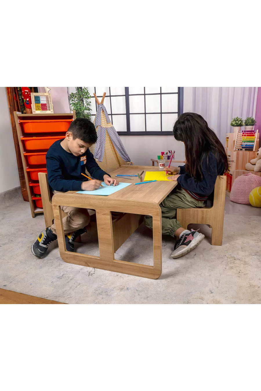 Table de jeu et d'activités pour enfants Industrial Living - Table de travail et de pâte à modeler - 2 chaises - MDF - CM