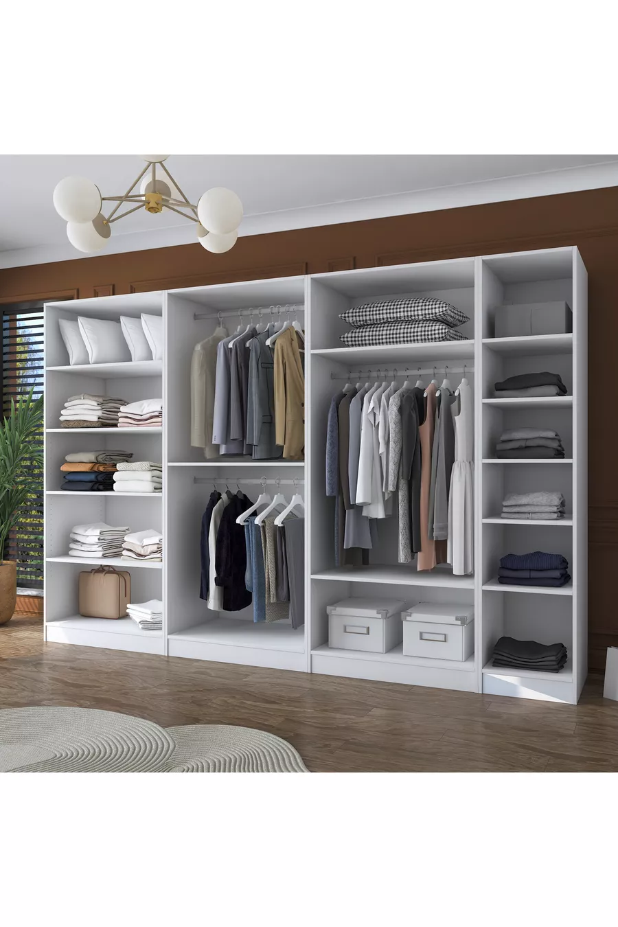 Rani  Armoire Spacieuse Armoire à Vêtements 7 Portes  Étagères 3 Penderies Armoire Modulaire Blanche