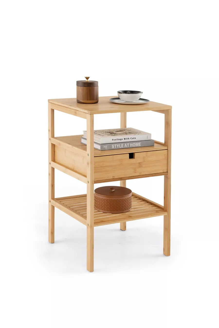 Table de chevet avec tiroirs et étagères en bambou pour chambre à coucher, organisateur commode
