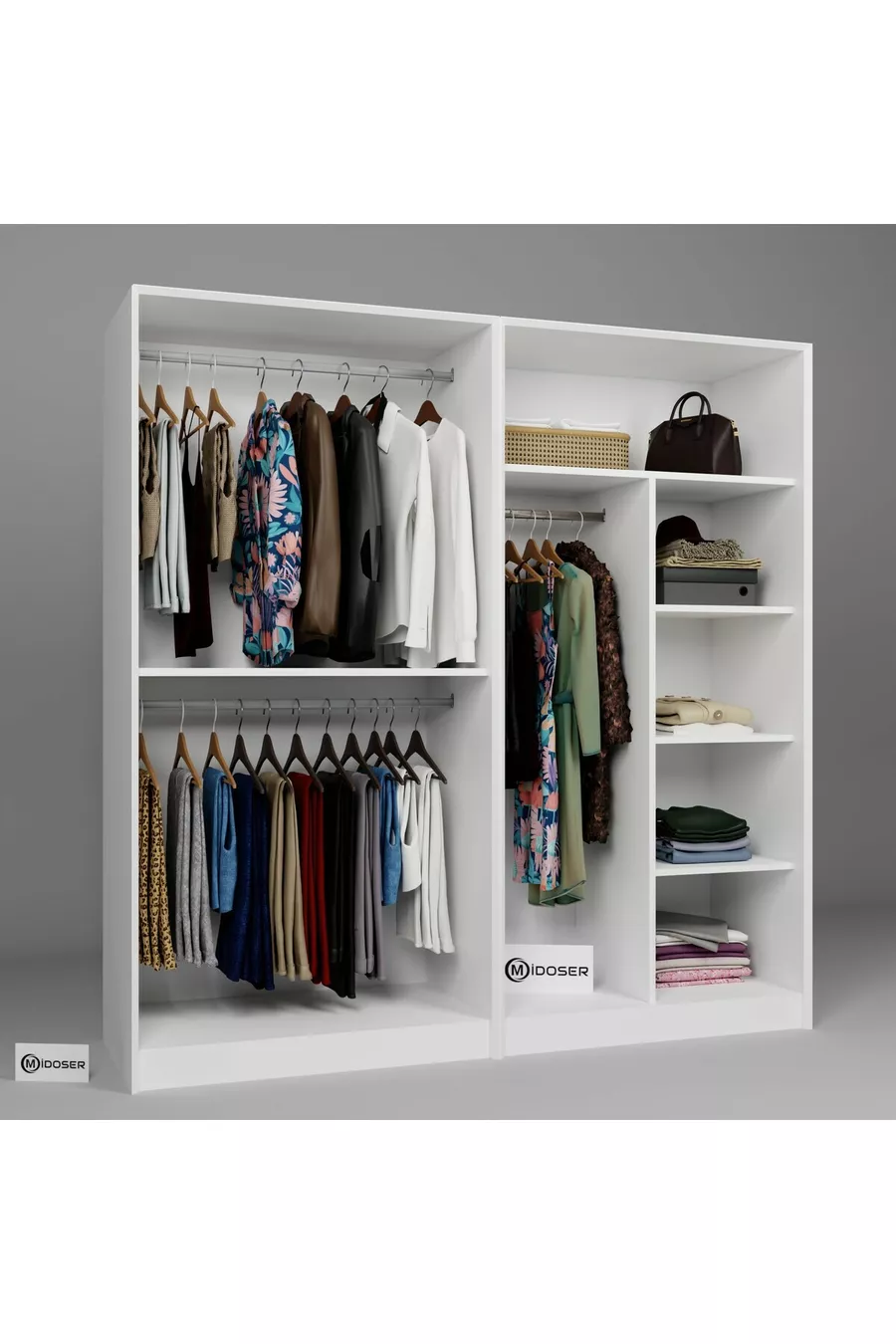 Armoire à vêtements Lucas 4 portes avec double tringle - Ensemble garde-robe blanc  cm