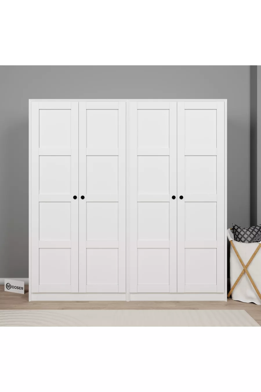 Armoire à vêtements Lucas 4 portes avec double tringle - Ensemble garde-robe blanc  cm