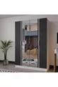 Armoire 4 portes PIANO pour chambre d'adolescent/enfant - Armoire gris anthracite et blanc avec miroir