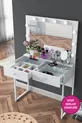 Rani Coiffeuse de Coulisses avec Miroir Illuminé Hollywood, 2 Tiroirs, Organisateur de Bijoux, Blanc