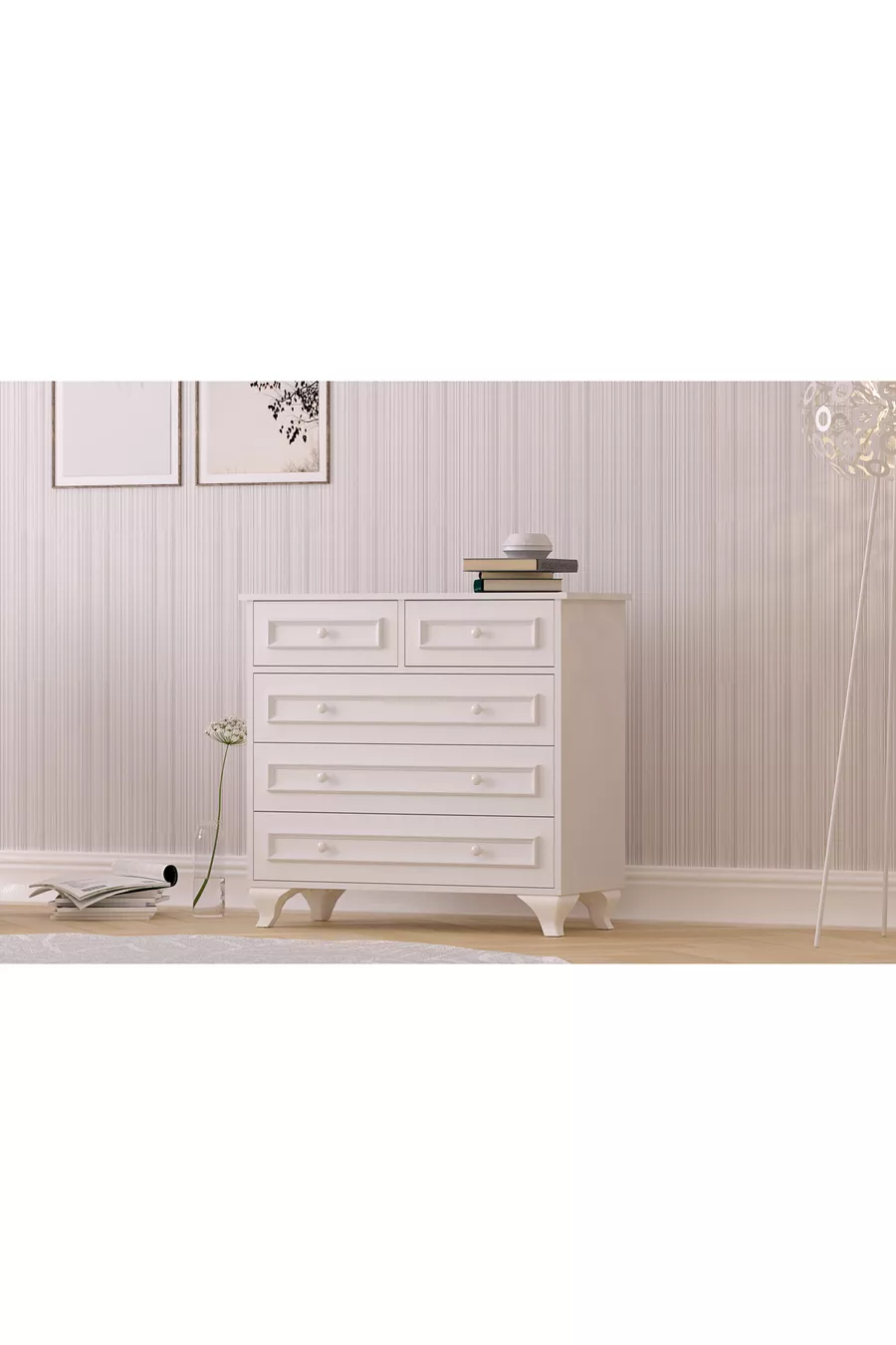 Commode Lina Country multifonction à 5 tiroirs