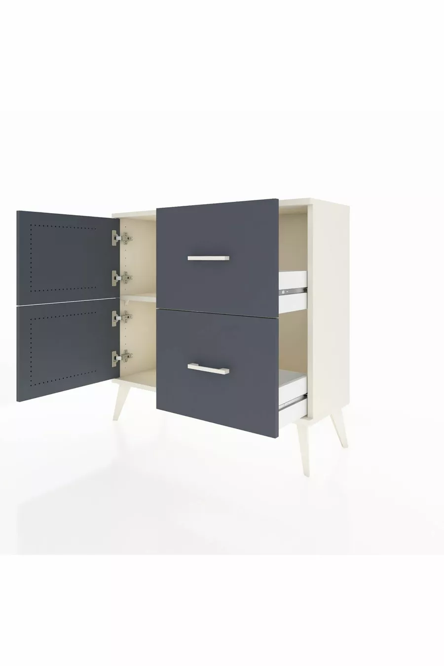 Commode Arges avec une étagère, 2 tiroirs et 2 portes, Pierre de lune-Anthracite