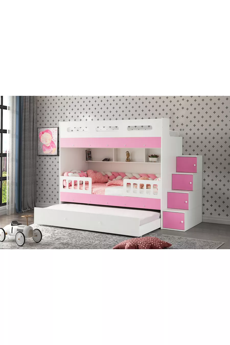 Lit superposé Berlin / 2 lits escamotables avec matelas à ressorts en bambou inclus
