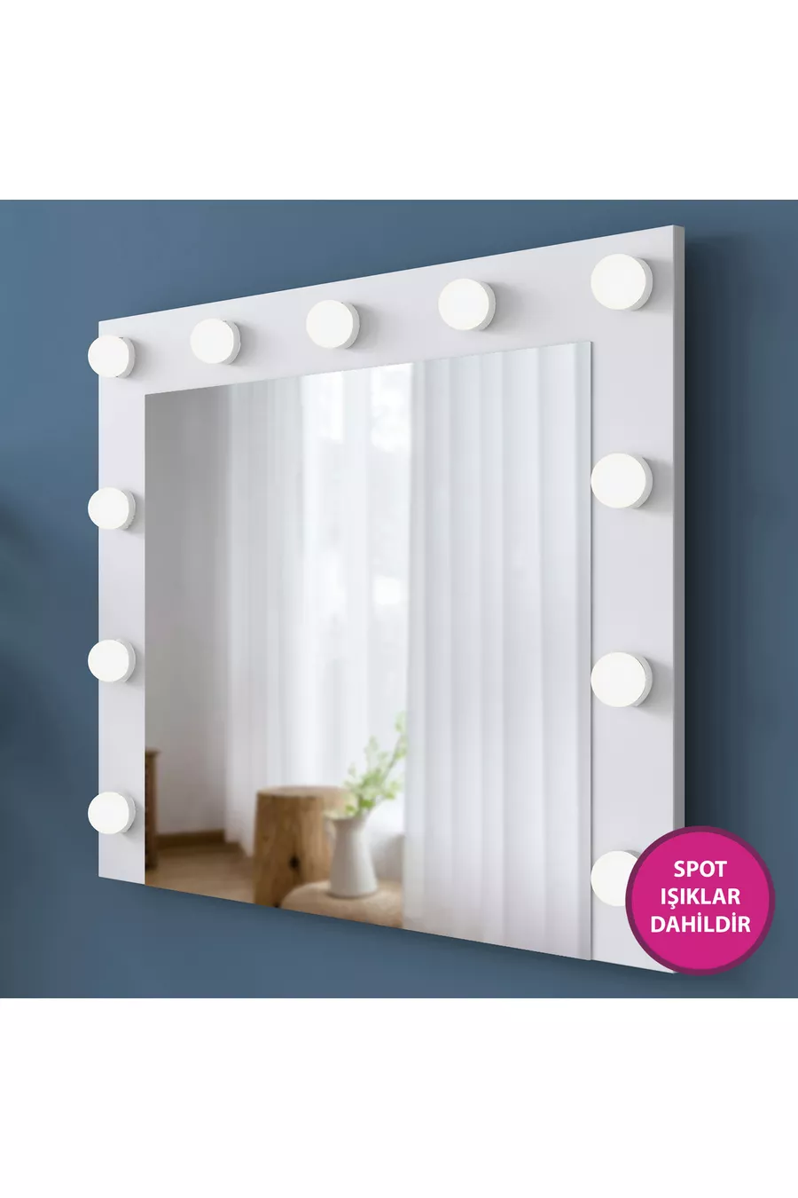Rani Coiffeuse avec Miroir Éclairé de Style Hollywood, Table en Verre et Organisateur de Bijoux, Blanc